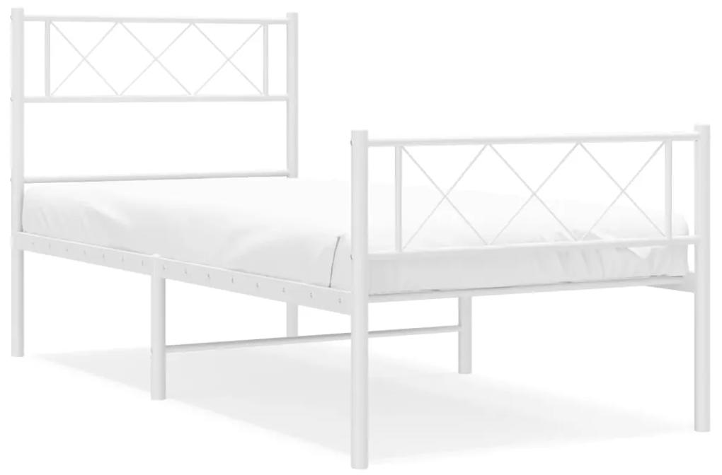 372334 vidaXL Cadru de pat metalic cu tăblie de cap/picioare, alb, 75x190 cm