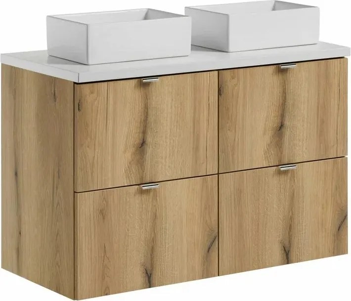 Set dulap baza suspendat 100 cm cu blat si lavoar Comad Nova alb mat si stejar Coast Evoke