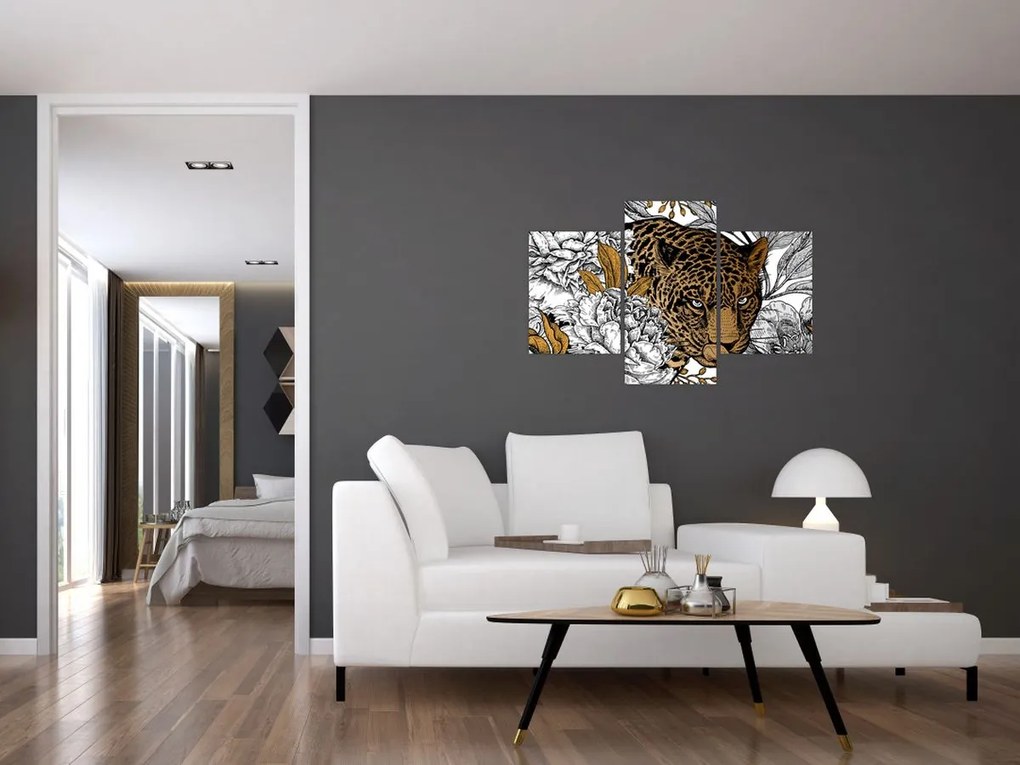 Tablou - Leopard între flori (90x60 cm)