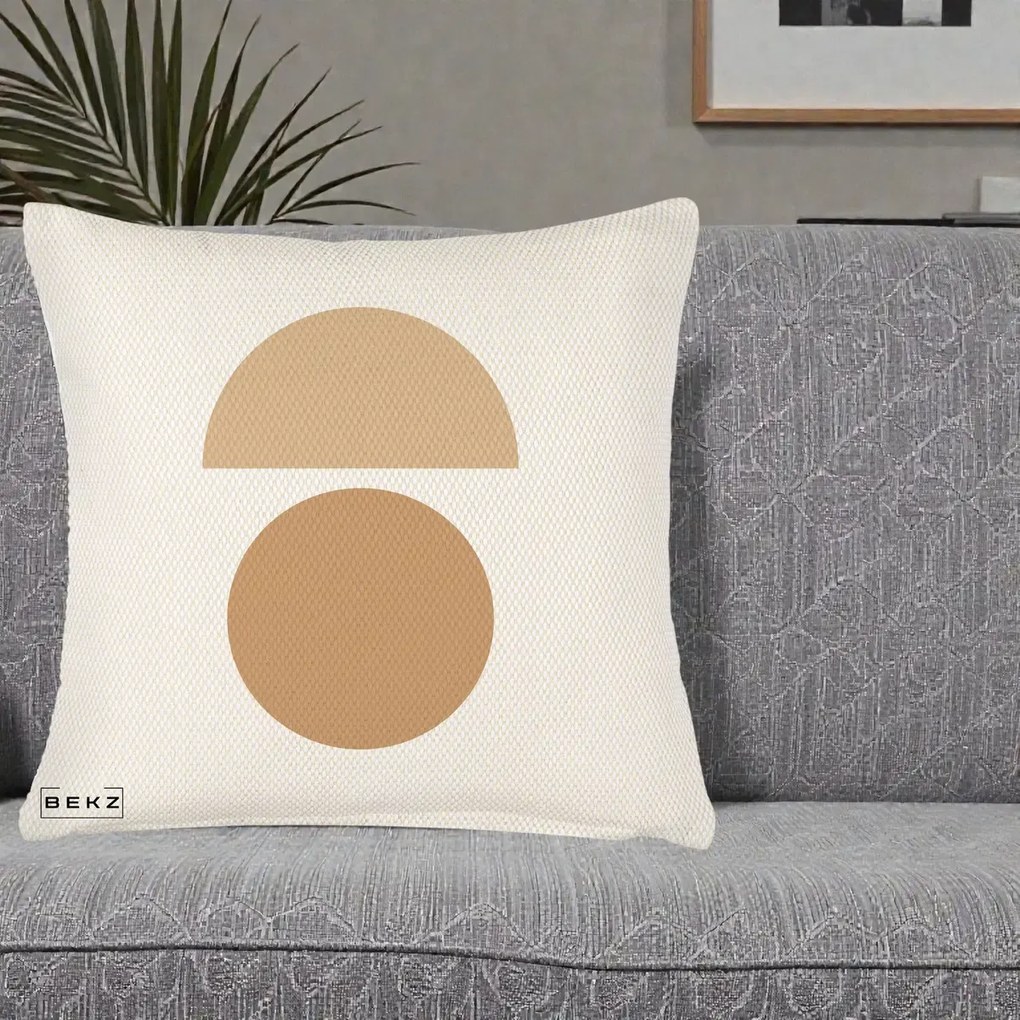Perna Decorativa Geometric Minimalist Auriu, 40x40 cm, Crem Reliefat, Husa Detasabila, Perna Inclusa, BEKZ®