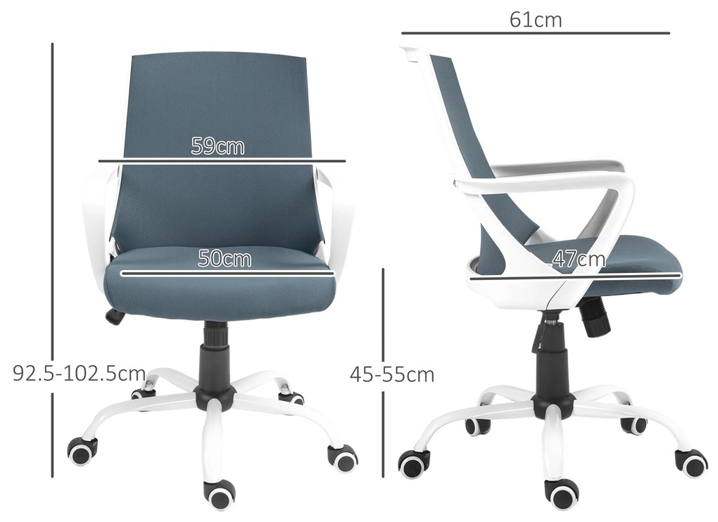 HOMCOM Scaun de Birou Ergonomic cu Înălțime Reglabilă, Scaun de Birou cu Balansoar și Țesătură Respirabilă, 59x61x92.5-102.5 cm, Gri | Aosom Romania