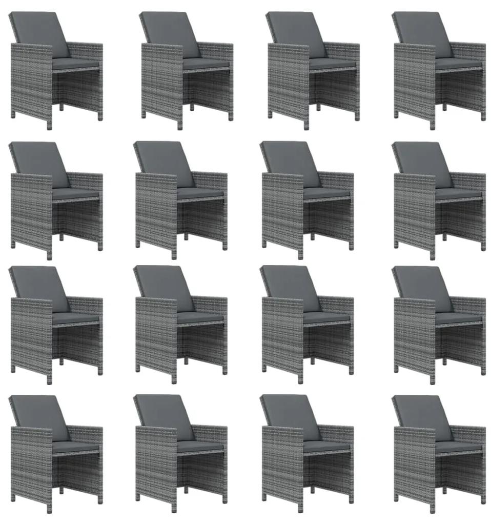 Set mobilier de gradina cu perne, 17 piese, gri, poliratan Gri si negru, 16x fotoliu + masa, 1