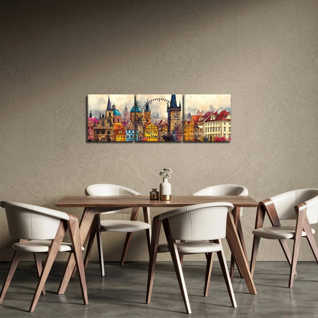 Tablou - Toamna în orașul pictat (cu ceas) (90x30 cm)