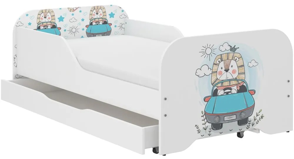 Pat pentru băieței cu motiv: Leul șofer 160 x 80 cm