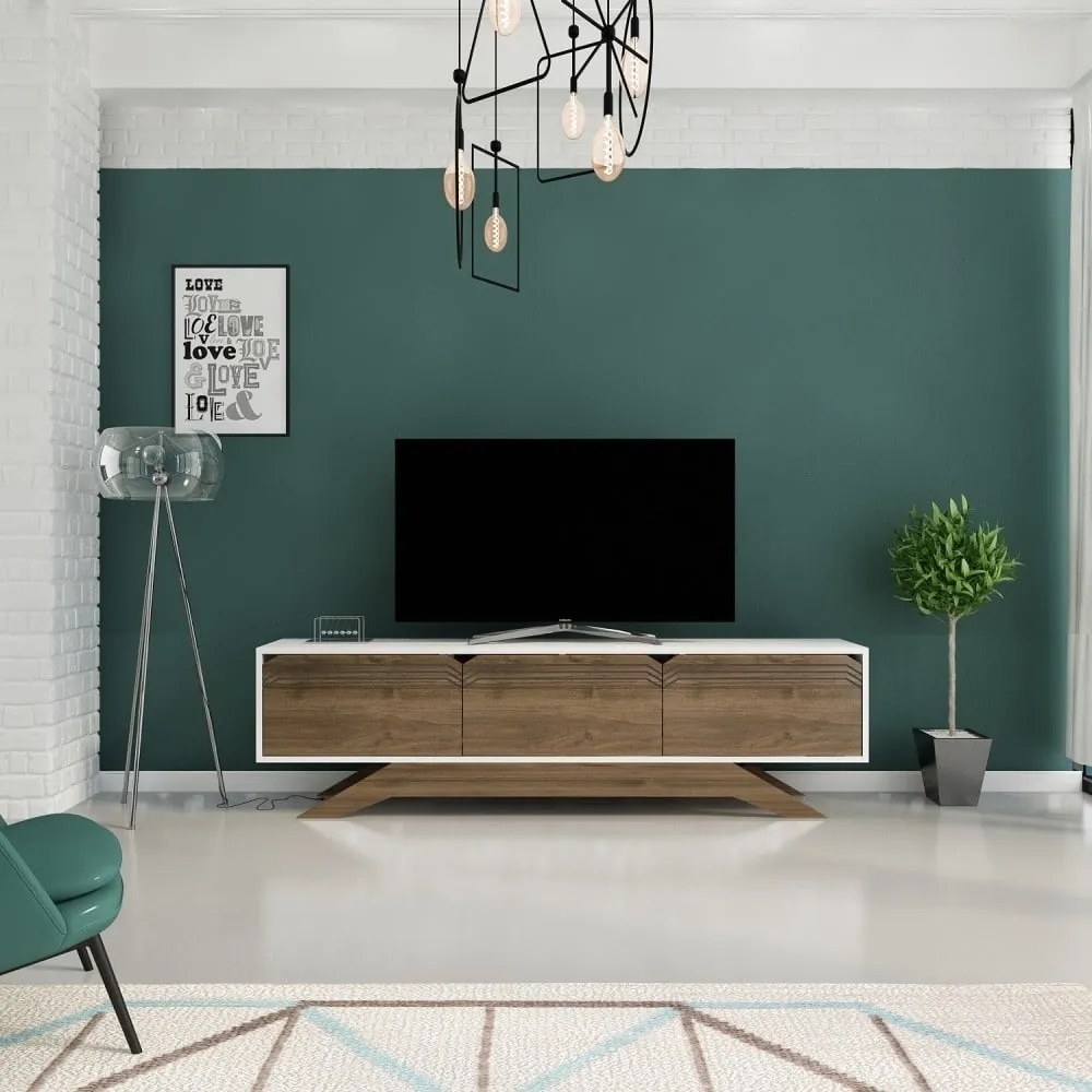 Comodă TV cu aspect de lemn de nuc Zena Home Piyar, natural-alb