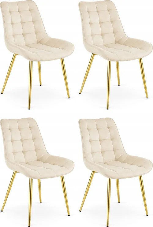 OFERTA Scaun de catifea bej deschis BERA cu picioare aurii II. calitate