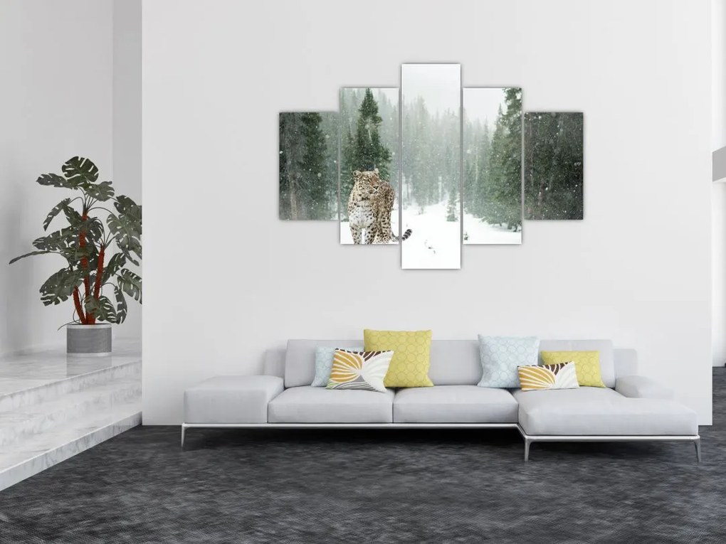 Tablou cu leopard în zăpadă (150x105 cm)