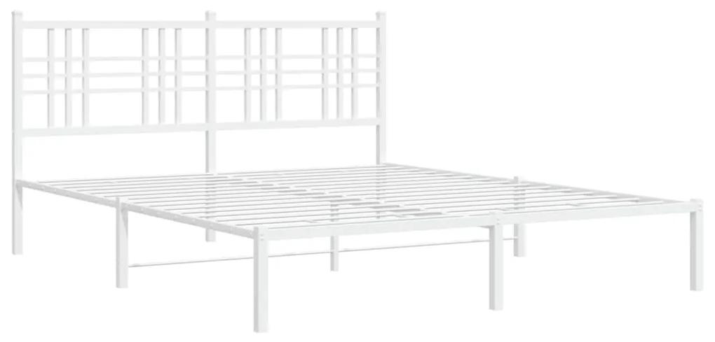 376375 vidaXL Cadru de pat metalic cu tăblie, alb, 150x200 cm