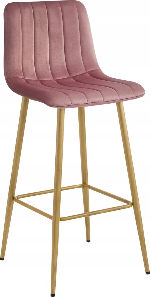 Scaun Bar Zargo Catifea Roz , Picioare Metalice Finisaj Lemn