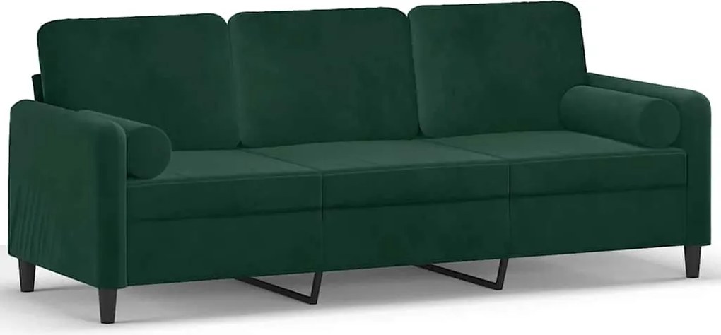vidaXL Canapea cu 3 locuri cu pernuțe, verde închis, 180 cm, catifea