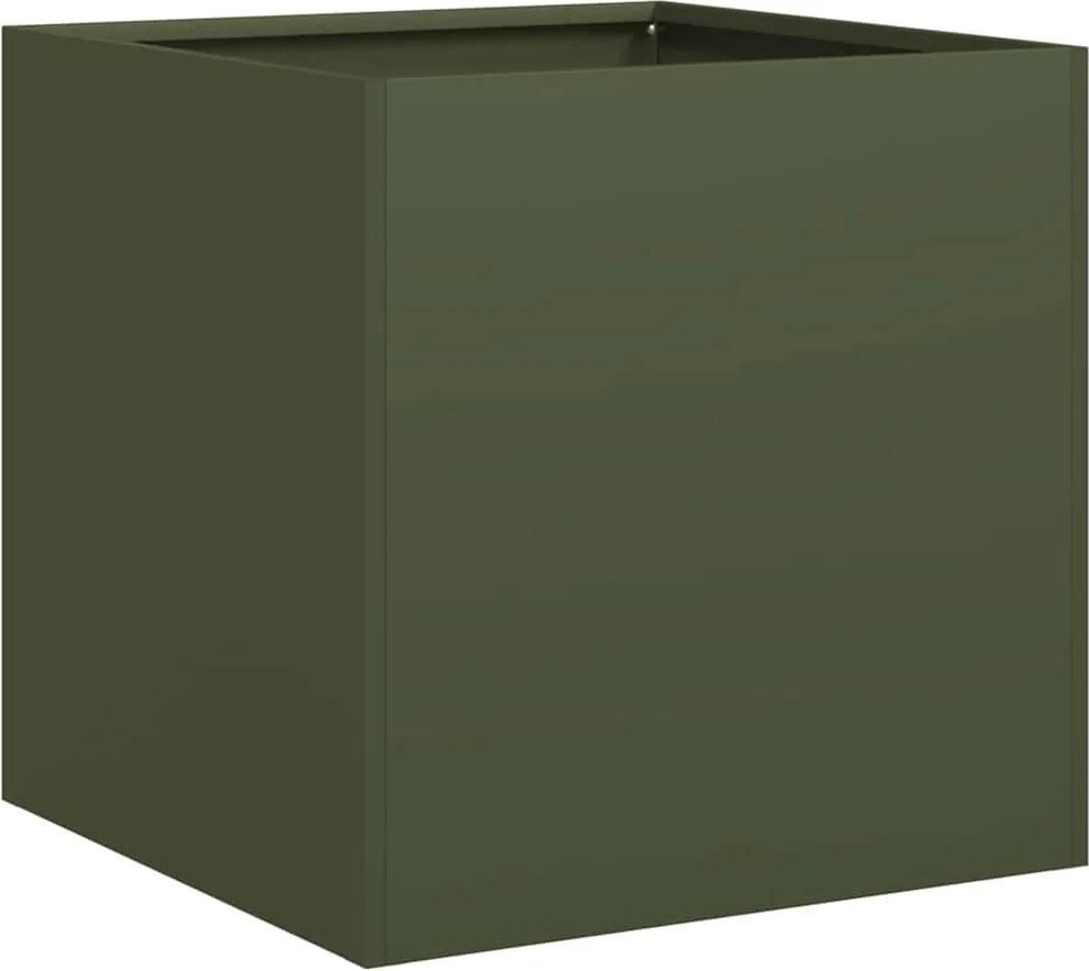 vidaXL Jardinieră, verde măsliniu, 40x40x40 cm, oțel laminat la rece