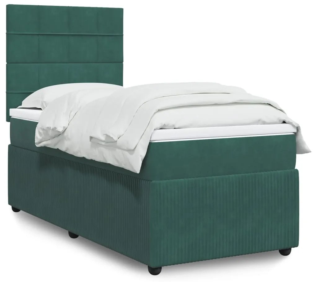 3294541 vidaXL Pat box spring cu saltea, verde închis, 90x200 cm, catifea