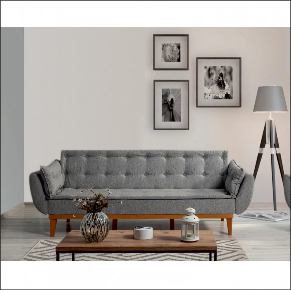 Canapea Extensibilă cu 3 Locuri Fiona, 214 x 81 x 81 cm, Gri Inchis