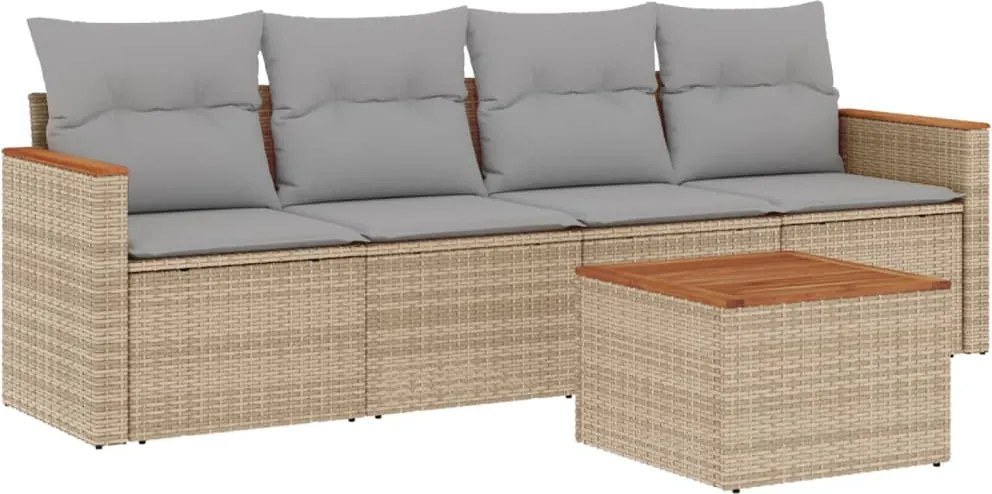 vidaXL Set canapele de grădină, 5 piese, cu perne, bej, poliratan