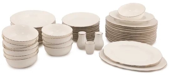 Set de masă, 54 piese, porțelan alb/cupru/ivoriu
