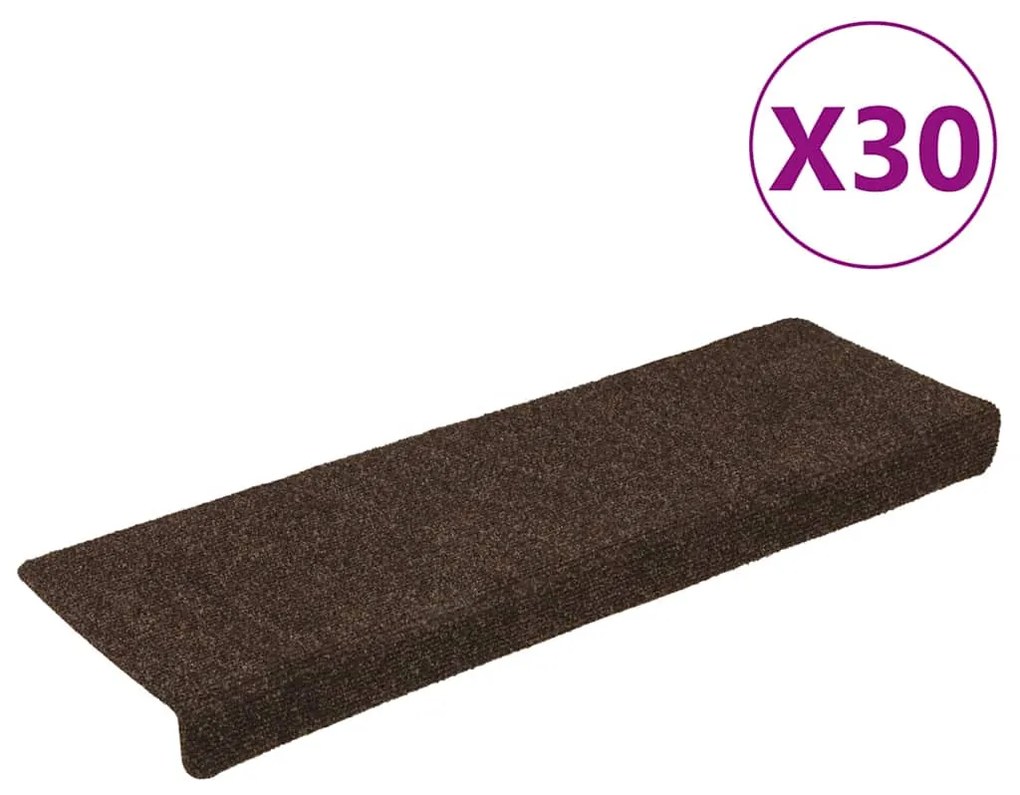 vidaXL Covorașe scări autoadezive, 30 buc., 65x21x4 cm, maro, cu margini dreptunghiulare