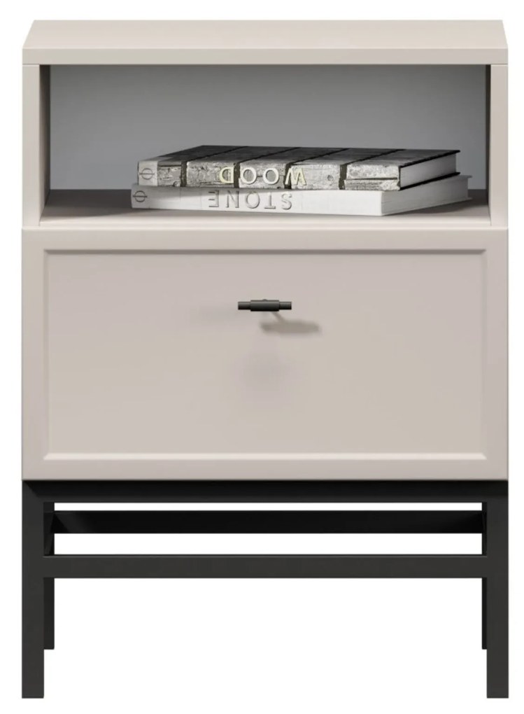 Noptieră cu sertar Lorini 45 cm - cashmere / mâner T-bar negru / cadru metalic