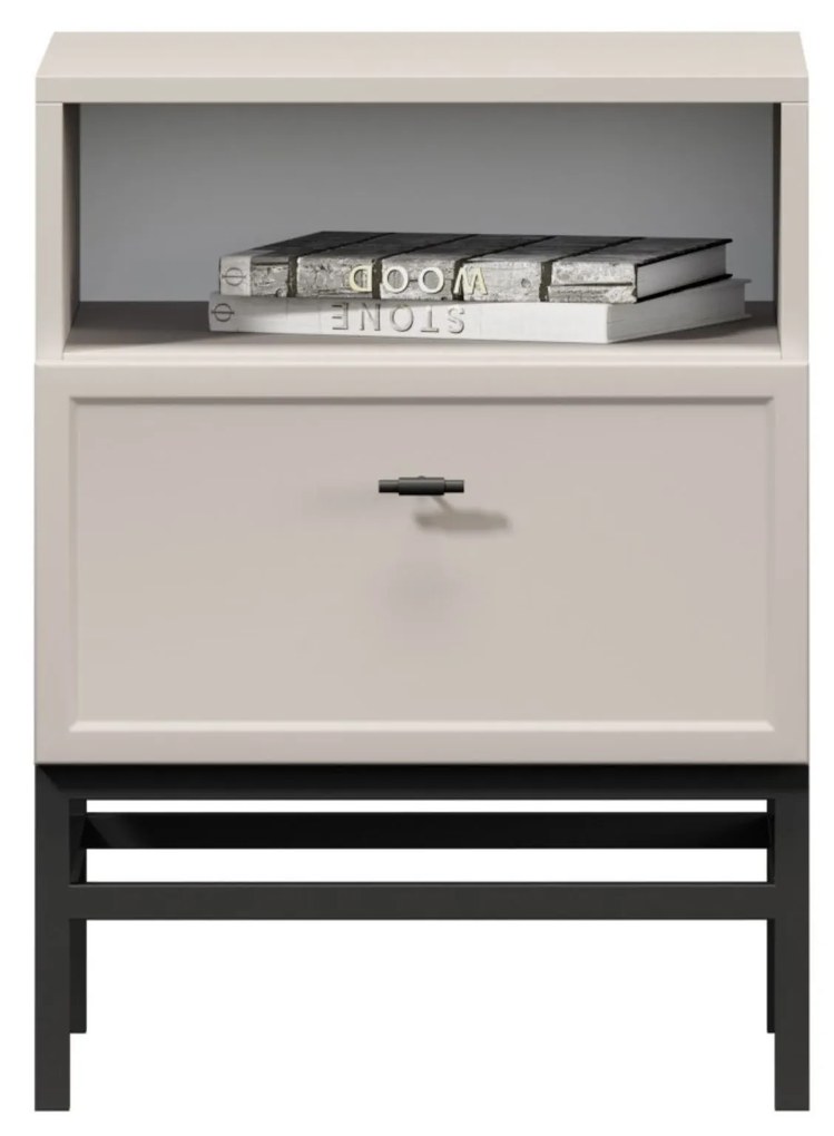 Noptieră cu sertar Lorini 45 cm - cașmir / mânere negre T-bar / cadru