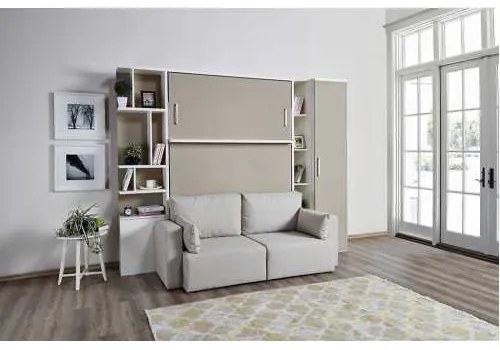 Set pat rabatabil dublu cu canapea, biblioteca Royal (50 cm), biblioteca Royal cross(24 cm) si dulap Royal (50 cm) - ROYAL COMBI (150X200)