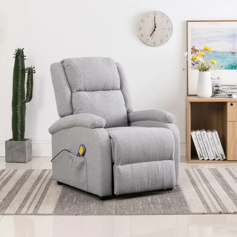 Fotoliu de masaj rabatabil, gri deschis, material textil