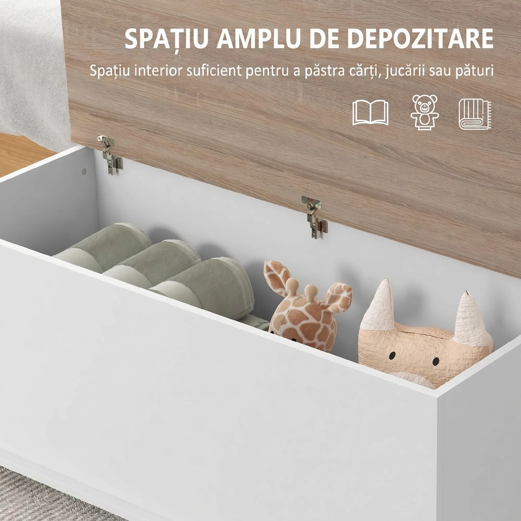 HOMCOM Bancă multifuncțională din lemn pentru dormitor și hol, alb, 100x40x40 cm | Aosom Romania