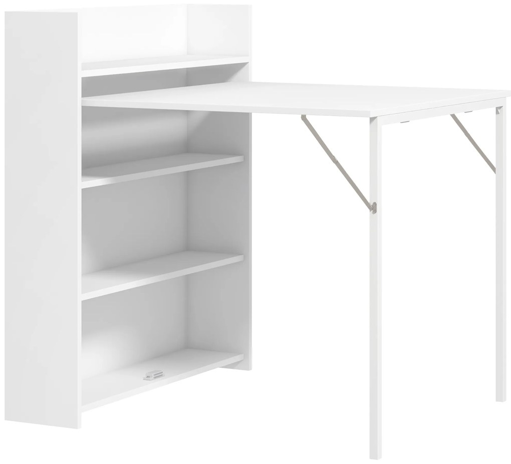 HOMCOM Masă pliabilă, perfectă pentru spații mici, cu 4 rafturi discrete, masă pliabilă de bucătărie, funcție anti-răsturnare, Alb | Aosom Romania