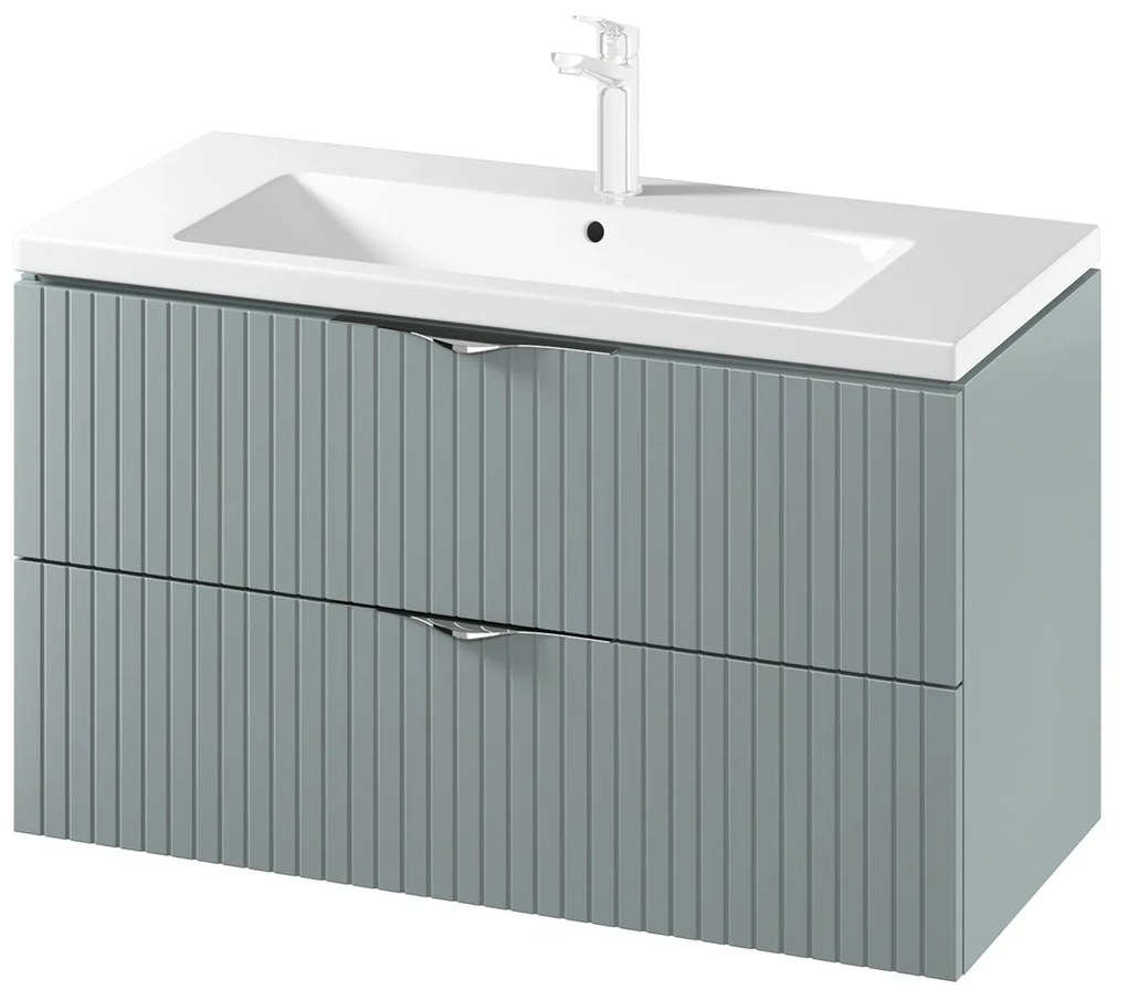 Set dulap baie suspendat 2 sertare si lavoar inclus 100 cm, dulap baie suspendat si dulap baie tip coloana, culoare fiord mat, MDF, Cersanit Tirso