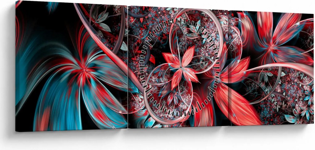 Tablou abstract cu flori exotice (cu ceas) (90x30 cm)