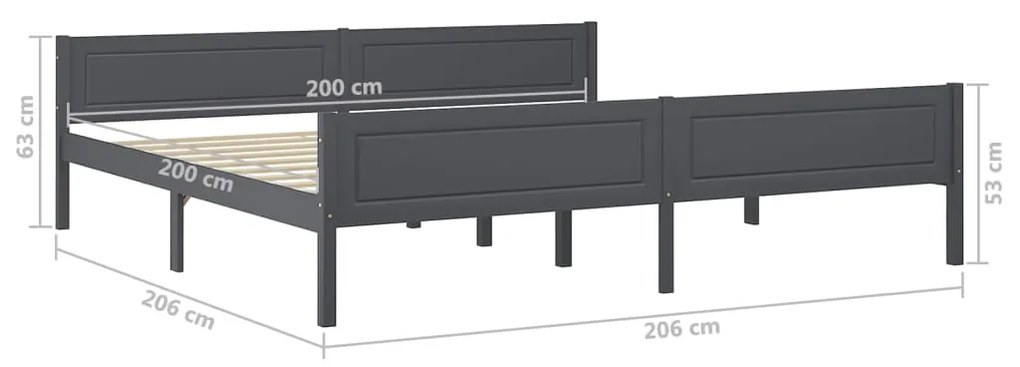 Cadru de pat, 200x200 cm, gri, lemn masiv de pin Gri, 200 x 200 cm