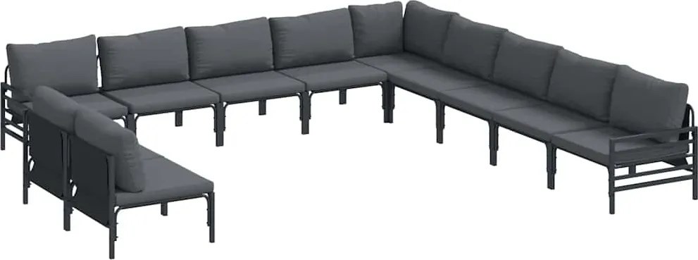 vidaXL Set de canapele pentru grădină cu pernă 11 pcs Negru Oțel