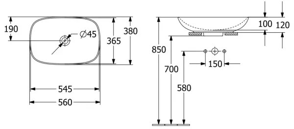 Villeroy & Boch 4A490001 - Lavoar pentru blat LOOP&FRIENDS 56 x 38 cm, ceramică, alb
