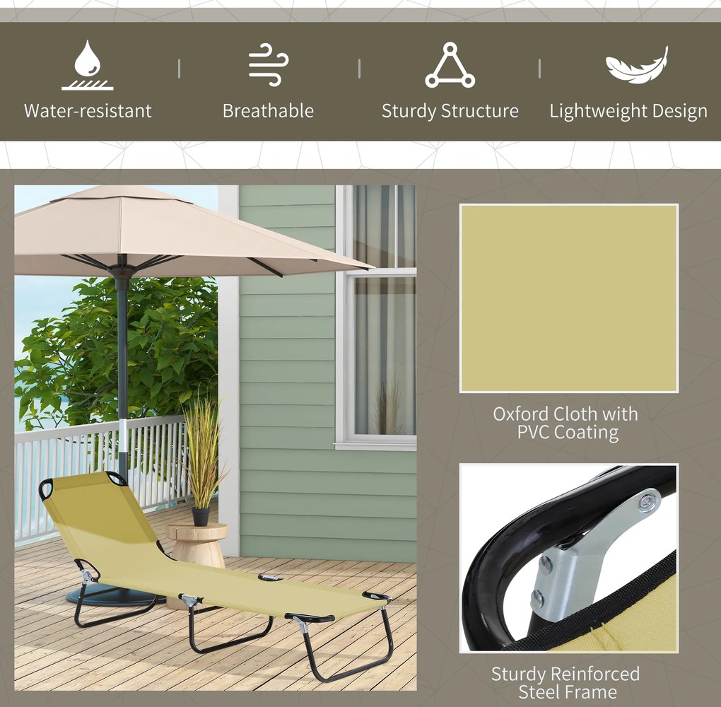Outsunny Sezlong Pliabil pentru Gradina cu Spatar Ajustabil 5 Pozitii din Otel si Tesatura Oxford 188x56x28 cm Bej | Aosom Romania