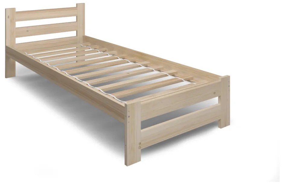 Supermobel Pat din lemn masiv EUREKA + saltea sandwich BOHEMIA + somiera GRATUIT, 120x200, alb