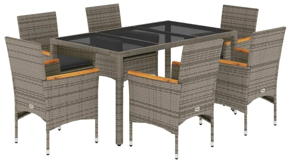 3278654 vidaXL Set mobilier de grădină cu perne 7 piese gri poliratan & sticlă