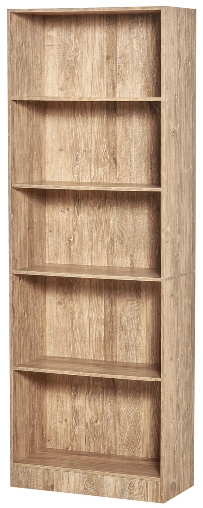 HOMCOM Bibliotecă Etajeră cu 5 Niveluri pentru Cărți cu 3 Rafturi Reglabile Antirăsturnare Depozitare pentru Living Birou Studiu 63x29,5x176 cm Lemn Natural | Aosom Romania