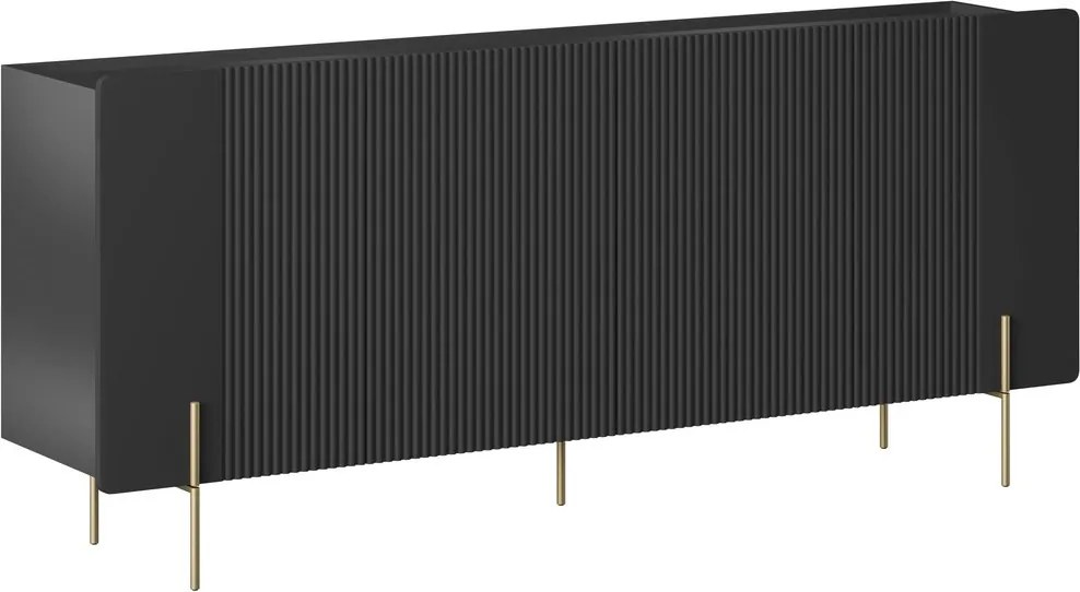 Comodă cu patru uși Malmi 200 cm - negru mat / picioare aurii