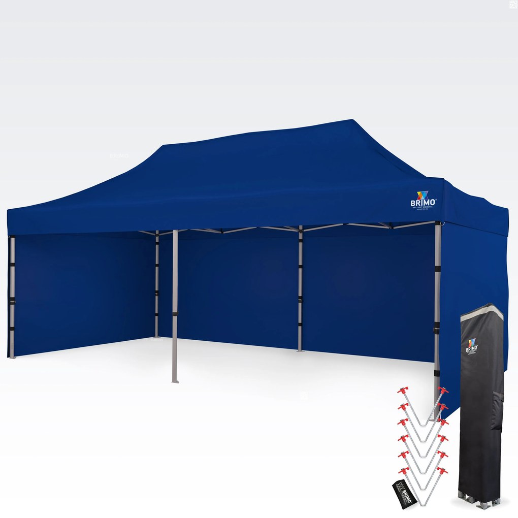 Cort tip foarfecă din aluminiu 4x8 m pentru motosport și depozit - cu 3 pereți - Albastru