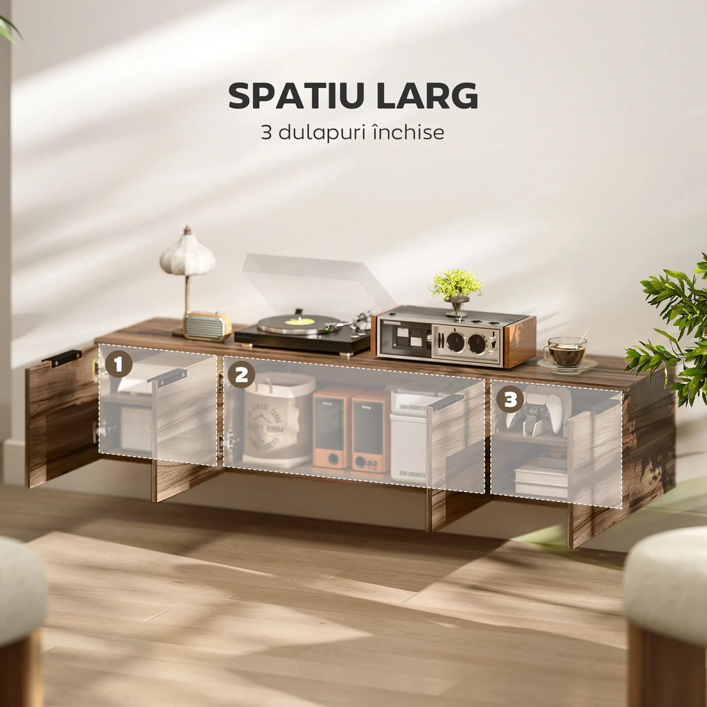 HOMCOM Comodă TV de până la 65" Stil Industrial cu 3 Dulapuri, Maro | Aosom Romania