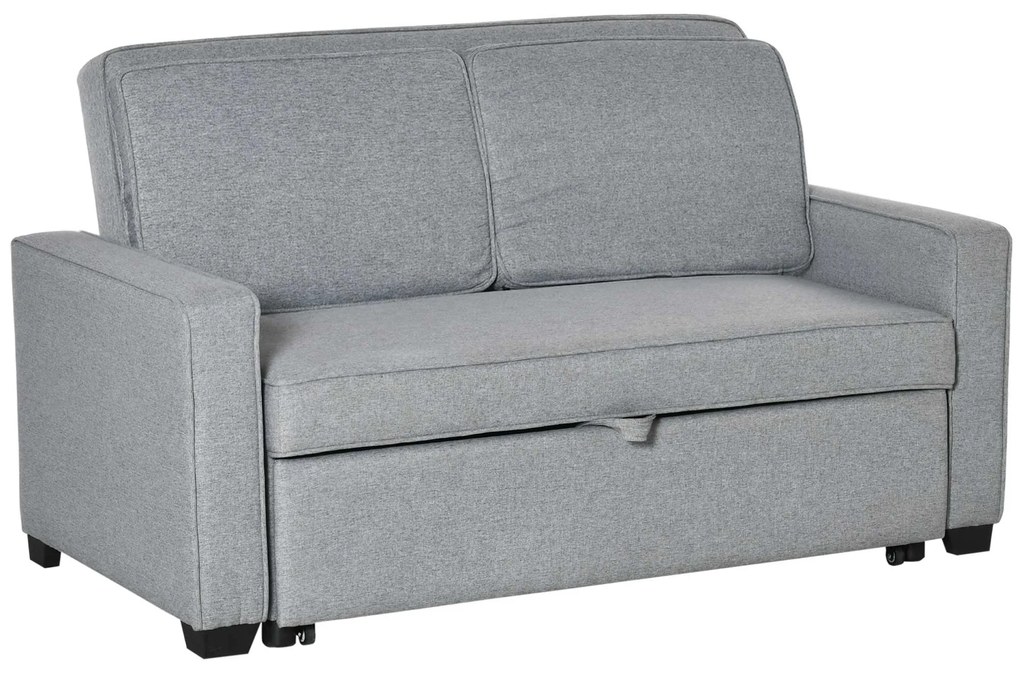 HOMCOM Canapea extensibila 2 locuri, cu spatar reglabil pe 3 niveluri, pentru Sufregerie, din material textil, 154x87x89cm, gri | Aosom Romania