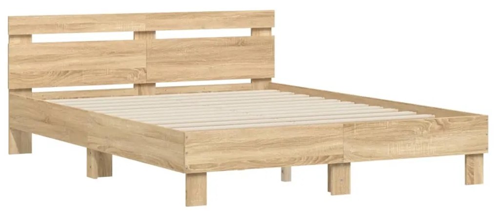3207415 vidaXL Cadru de pat cu tăblie stejar sonoma 150x200 cm lemn prelucrat