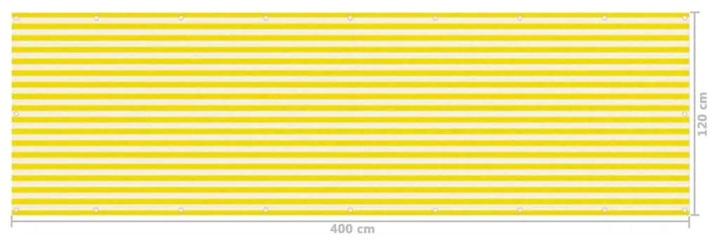 Paravan de balcon, galben si alb, 120x400 cm, HDPE Galben si alb, 120 x 400 cm