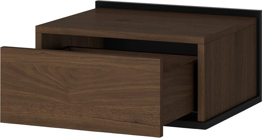 Noptieră suspendată Zenar cu sertar 50 cm - nuc elegant / negru