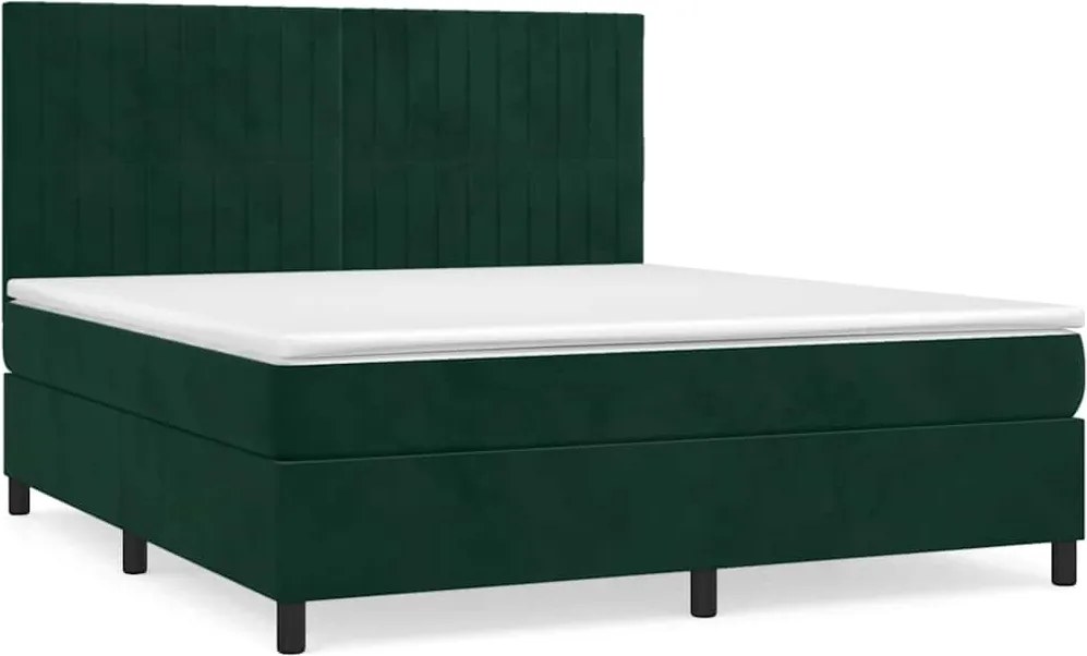 vidaXL Pat box spring cu saltea, verde închis, 180x200 cm, catifea