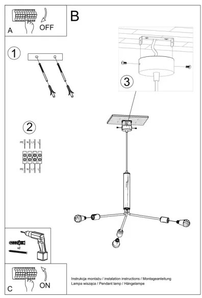 Lustră pe cablu DUOMO 3D 3xE27/60W/230V negru