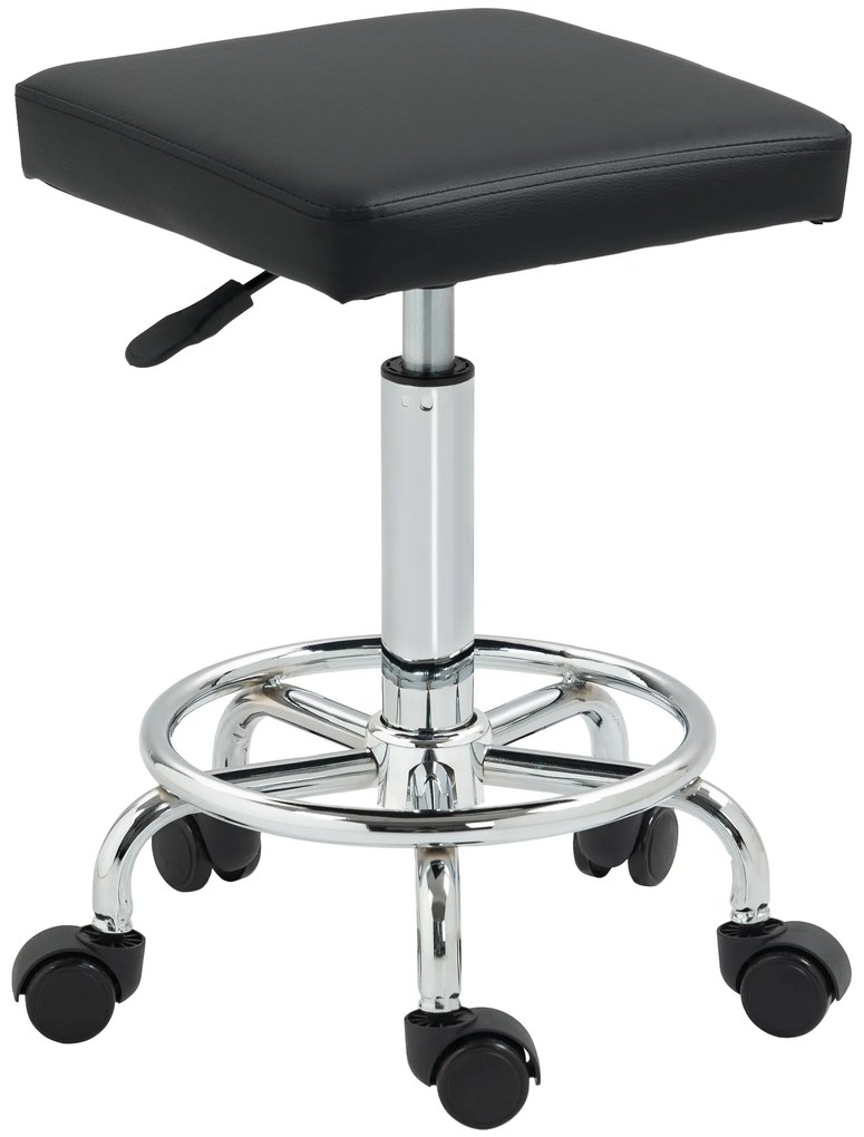HOMCOM Taburet cu rotile cu înălțime reglabilă 50-66 cm și suport pentru picioare, pentru masaj, tatuaj, clinică, spa, negru | Aosom Romania