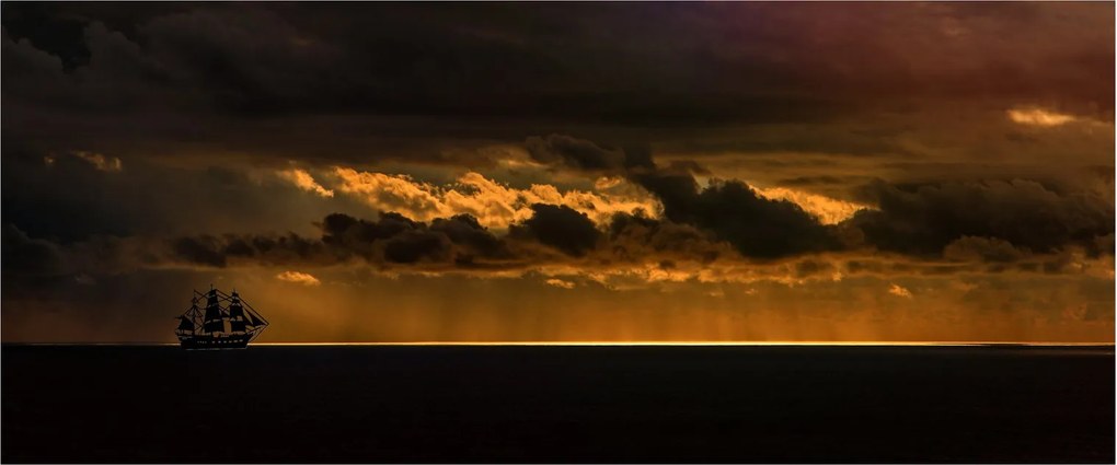 Tablou unei vele în apus de soare (120x50 cm)
