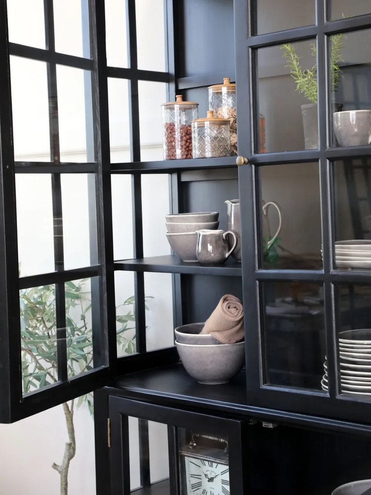 Vitrina din lemn masiv, negru, cu 4 usi, aspect rustic, Marseille