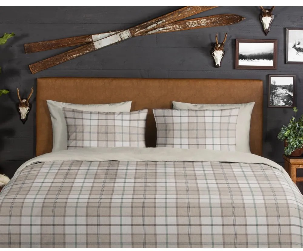 Lenjerie de pat maro deschis din flanelă pentru pat dublu/extinsă 200x220 cm Bernardus – Good Morning