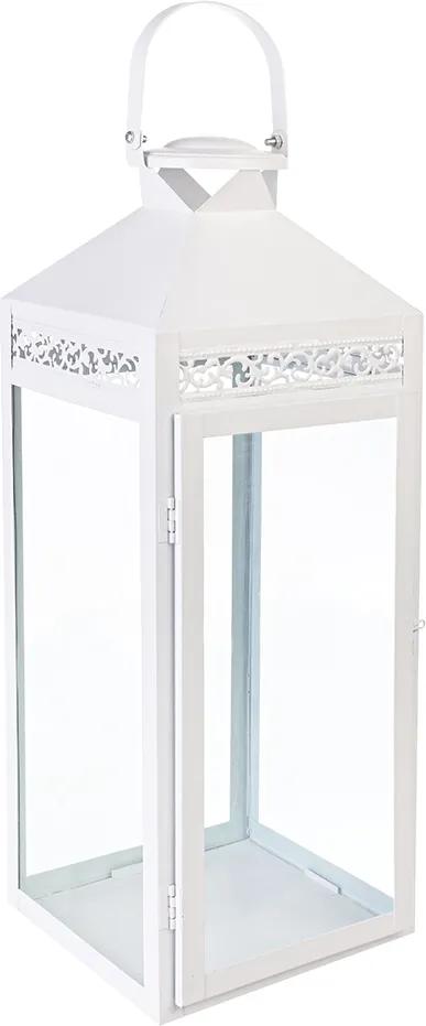 Felinar alb metal sticla Amarante 20 cm x 19 cm x 51h