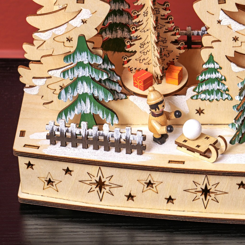 HOMCOM Sat de Crăciun în ținutul de iarnă, 20 LED-uri, multistrat, lemn natural, 45 x 12 x 30 cm | Aosom Romania